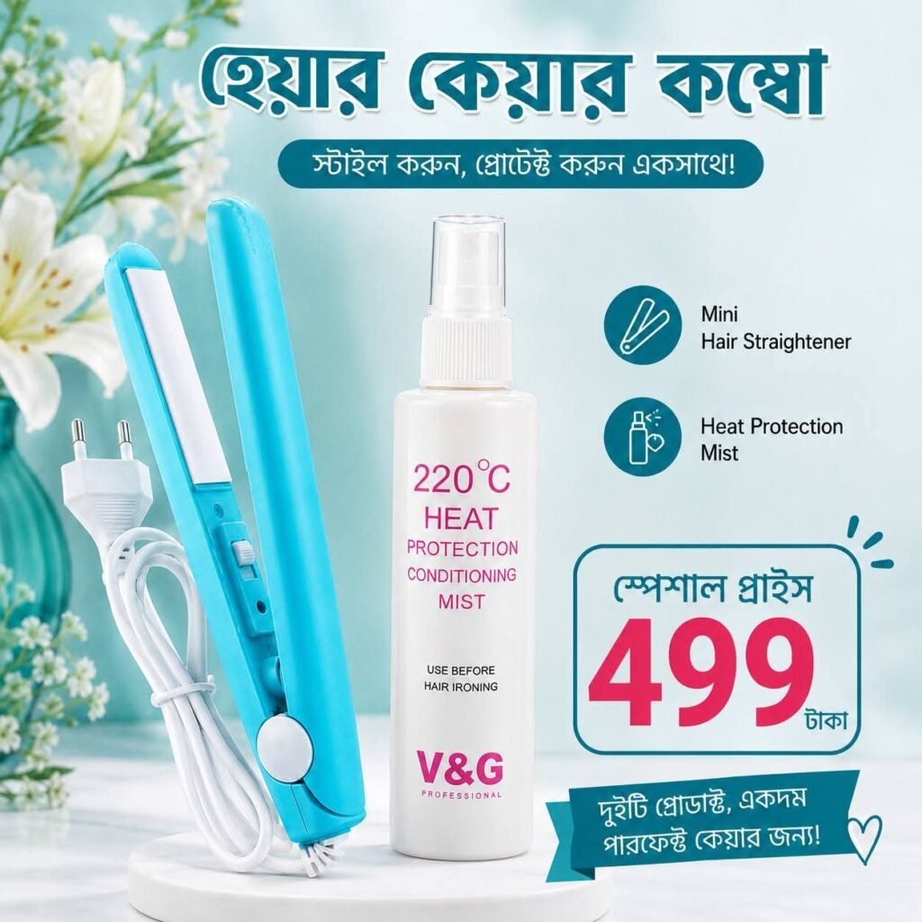 Straightener + Heat Protection Spray (Sky Blue Color)